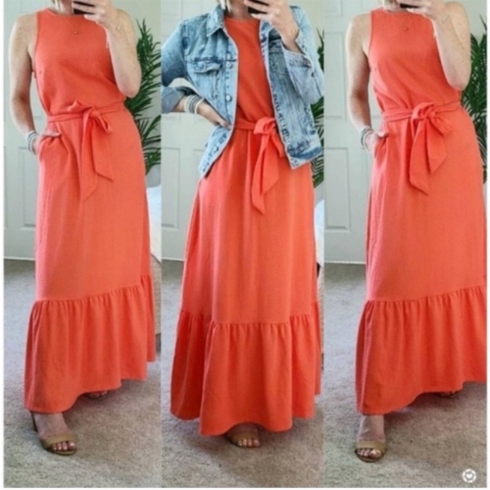 A New Day Orange Ruffled Tie Front Maxi Dress Plus Size 3X